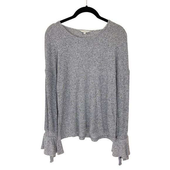 Lucky Brand Sweaters - Heathered Ribbed Scoop Neck Sweater with Flare Tie Sleeves
